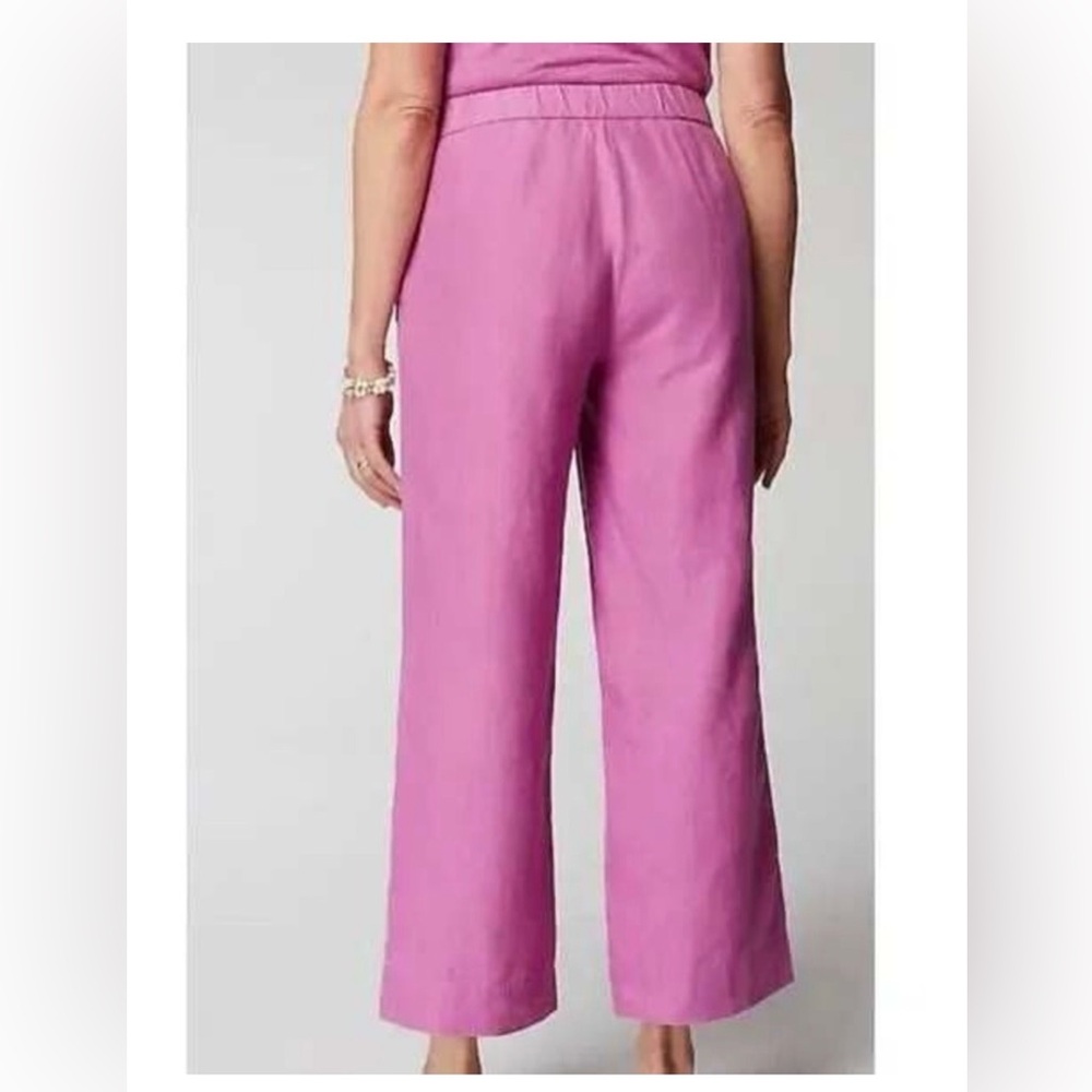 J. JILL LOVE LINEN Wild Orchid Lilac Wide Leg Cropped Pants Size Medium - Picture 2 of 16